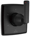 Ashlyn 6 Setting 3 Port Trim Diverter in Matte Black for MultiChoice Valve System, close-up of control handle, trim kit only.