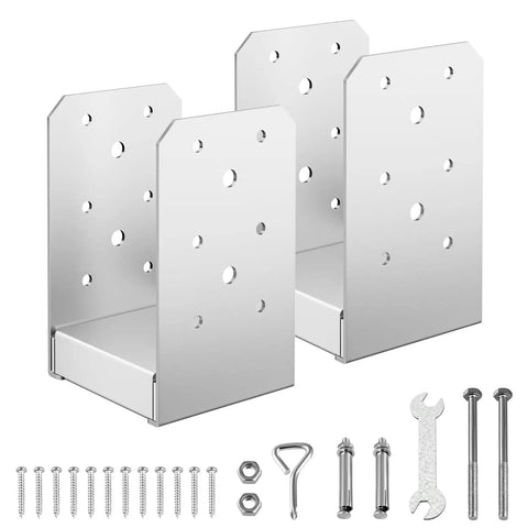 4x4 Post Base Kit With 2 Stainless Steel Adjustable Post Anchor Brackets, screws, and tools for deck support