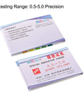 PH Test Strips Kit 0.5 To 5.0 Indicator Paper for Water Food Pool Aquarium Testing, package with visible range and instructions
