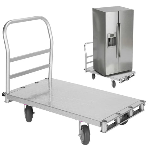 Built Tough Steel Platform Truck Dolly With Two Thousand Five Hundred Lb Load Rating Triple Side Handles smooth platform with fridge.