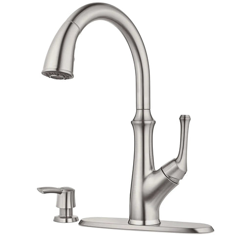 Tamera Kitchen Faucet With Pull Down Sprayer And Soap Dispenser No Fuss Quick Install Single Handle High Arc Spout Stainless Steel Finish