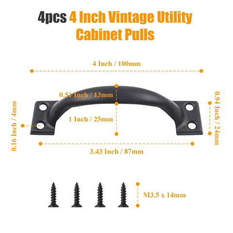 4 Pack Vintage 4 Inch Barn Door Pulls And Cabinet Handles Set Screw In Drawer Pulls Black Durable Metal Hardware with screws