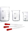 Low Form Glass Beaker Set With Droppers 3 Graduated Borosilicate Beakers In 250ml 100ml 50ml With Clear Scales 3 Glass Droppers 3ml Each