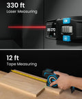 Digital Tape Measure With 12ft Tape And 330ft Laser Distance Meter Pro Grade Precision 1.5mm Dual Tape And Laser Measuring Tool For DIY Projects On Site Readouts Fast Accurate Measurements For Builders And Handypersons, black plastic body