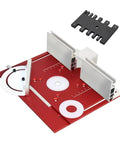 Shop Grade Aluminum Router Table Insert Plate With Included Precision Miter Gauge Heavy Duty Woodworking Trimmer Base For Weekend Warrior Milling Projects Rock Solid Fit And Ultra Smooth Routing Setup D Red, showing red aluminum base and black miter gauge.