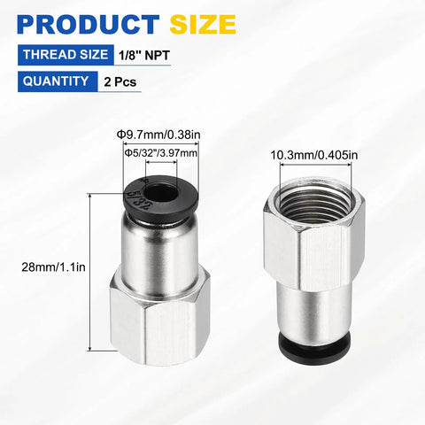 Push To Connect Pneumatic Fittings 5/32 Inch Tube OD 1/8 NPT Female Nickel Plated Brass Straight Quick Connect Adapter size chart