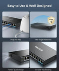Eight PoE Ports Network Switch With Two Gigabit Uplinks For IP Cameras And NVR, IEEE 802.3af and 802.3at, metal casing, desk mount