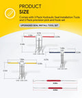 5 Pack Hydraulic Seal Installation Tool Kit For Rod And U Cup Seals; diagram with tool measurements and pick and hook set.