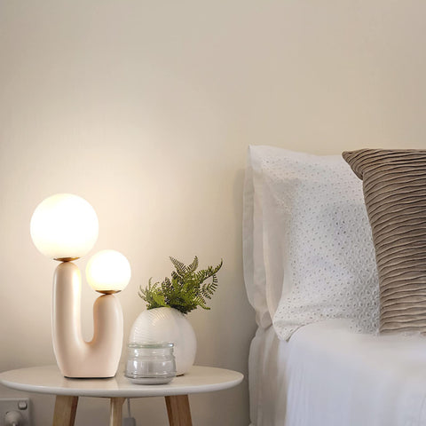 Double-Headed Nordic Modern Table Lamp With Plant Art, Bedside Nightstand Light for Bedroom Study Living Room, Plug In With Switch