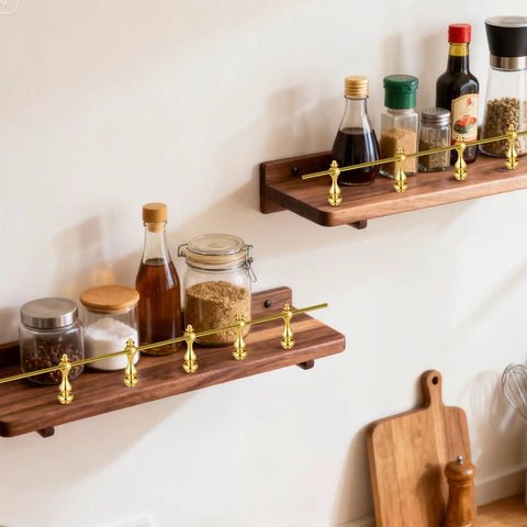 Rock Solid Eight Piece Brass Gallery Rails Kit Featuring Heavy Duty Metal Spindle Connectors And Exact Screw Matchups Perfect For Sprucing Up Kitchen Cabinets Display Shelving And Creating A Slick Modern Look At Home