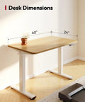 Electric Height Adjustable Standing Desk 40x24 Inches Sit Stand Desk With Splice Board For Home Office Setup Ergonomic Computer Workstation For Study And Gaming White Frame Maple Top