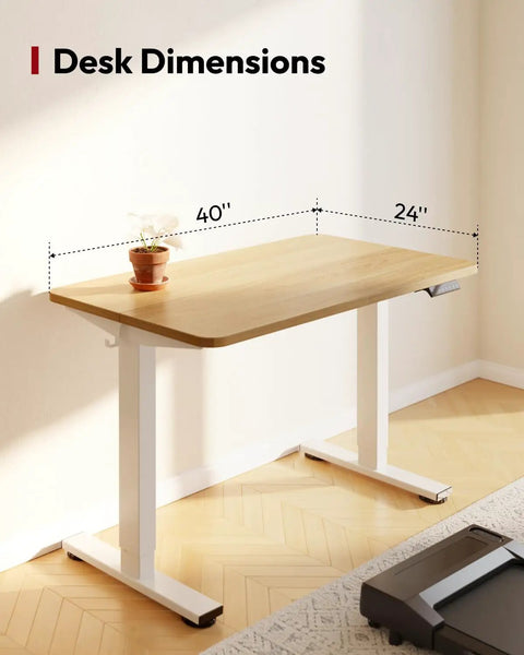 Electric Height Adjustable Standing Desk 40x24 Inches Sit Stand Desk With Splice Board For Home Office Setup Ergonomic Computer Workstation For Study And Gaming White Frame Maple Top