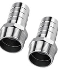 Two Pack Stainless Steel 1-1/4 Inch NPT Male Hose Barb Fittings Connectors for water air and gas lines, barbed 1-1/4 inch to NPT male.