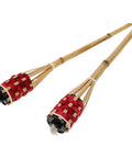 Two Pack Bamboo Tiki Torch Oil Lamp Set for Garden and Patio Outdoor Lighting with Citronella Scented Fuel, hand woven rattan design
