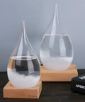 Storm Glass Weather Predictor Barometer Bottle with Wood Base for Home and Office Decor, Crystal Forecast