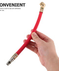 Red Rubber Hose Single Head Tire Inflator Connector For Motorcycle And Electric Bike With Copper Fitting For Air Pump Usage And Quick Tire Repair held by hand