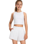 Girls Quick Dry Athletic Shorts With Liner For Running, Soccer, And Volleyball, Lightweight Breathable Fabric, 11-12 Years, White