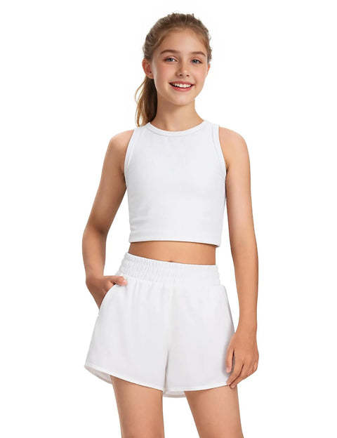 Girls Quick Dry Athletic Shorts With Liner For Running, Soccer, And Volleyball, Lightweight Breathable Fabric, 11-12 Years, White