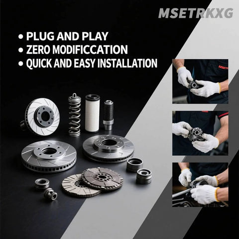 Brake system components including rotors and bearings, ideal for easy installation in vehicle maintenance setup.