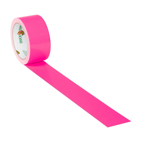 Neon Pink Duct Tape 1.88 Inch By 15 Yard Heavy Duty Roll for Repairs, Crafts, and DIY Projects, shown unrolling.
