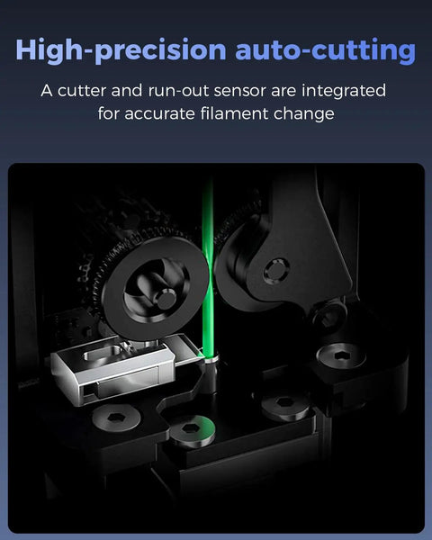 K2 Plus Extruder Kit With Built In Filament Runout Sensor, Beefed Up 80N Torque, Dual Gear System For Smooth Precise Filament Feeding, Easy Upgrade For K2 Plus K2 And K2 Pro Machines, close-up of cutter and sensor
