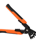 Multi Function Wire Splitting Stripper Pliers With Built In Wrench And Multi Angle Wire Bender showing orange handle and cutting edge