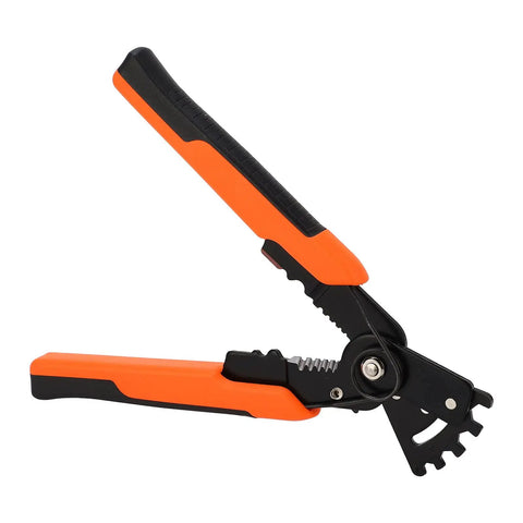Multi Function Wire Splitting Stripper Pliers With Built In Wrench And Multi Angle Wire Bender showing orange handle and cutting edge