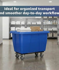 Solid Build Blue Cube Truck 12 Cubic Feet Heavy Duty Rolling Garbage Wagon With Easy Glide Swivel Casters Industrial Grade Laundry Cart in use.