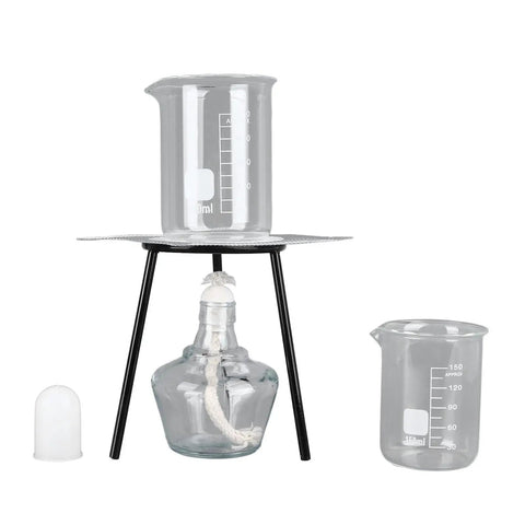 Pro Grade Lab Heating Kit With Alcohol Lamp, Tripod Stand, 150ml And 250ml Beakers, glass bottle and cap, classroom gear