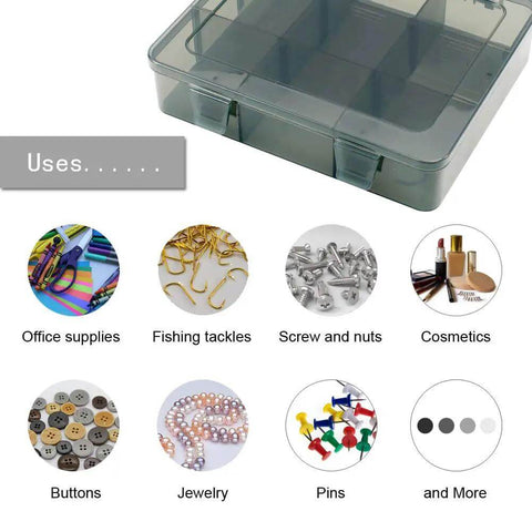 9 Grid Craft Storage Organizer Box With Removable Dividers For Beads Jewelry Buttons And Small Parts Translucent Gray Plastic