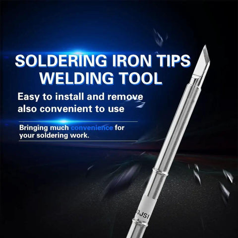 Close-up of Pro Grade Soldering Iron Tips Set For FX-951 Rework Station, with text 'Soldering Iron Tips Welding Tool'