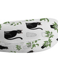 U Shaped Neck Pillow For Travel And Office Use Lightweight Reusable Multi Functional Support Super Soft Polyester Fabric For Naps On Planes Trains And Cars Durable Comfort With A Funny Black Cat Design, showing black cat print on white fabric.