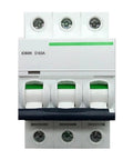 Heavy Duty 3 Pole 63 Amp Mini Circuit Breaker Type D Electrical Switch with three switches and copper bus bars.