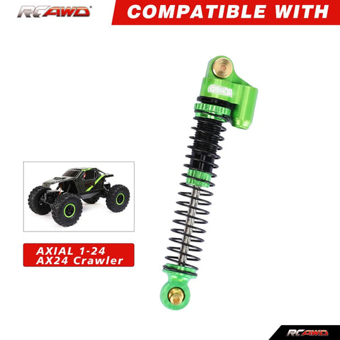 Beefed Up Aluminum Oil Filled RC Shocks for Axial AX24 XC1 4WS 1 24 Scale Upgrades in green with adjustable threaded collars