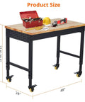 Tough As Nails Mobile Workbench 60 Inch Adjustable Shop Table with rubberwood top, size 48" x 24", adjustable height, lockable casters.