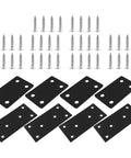 Tough As Nails Stainless Steel Mending Plates And Square Connecting Brackets For Knocking Out Fast Furniture Repairs And Rock Solid Shelf Reinforcement With Dead Tight Screws For Weekend Warriors with screws and black plates.