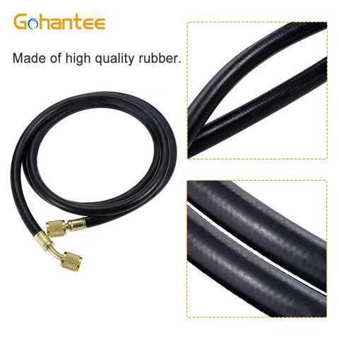 Gohantee refrigerant charging hose, 59-in length, black rubber with brass 1/4-in SAE female flare fittings, 800 PSI