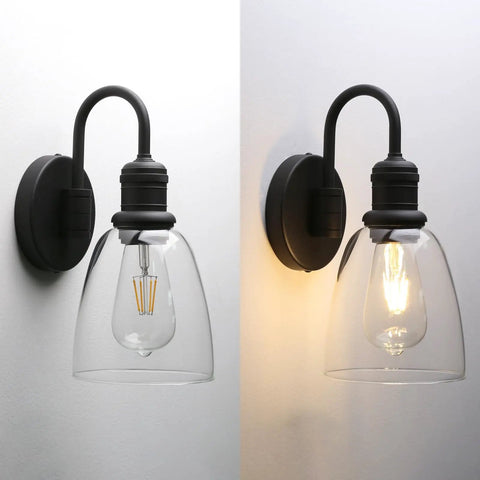 Dope Retro Black Gooseneck Wall Sconce 1 Light Industrial Aluminum Fixture With Clear Glass Shade E26 Bulb Compatible