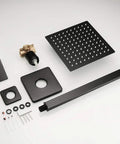 Matte Black Shower Faucet Set With Rough In Valve And Trim Kit 8 Inch Square Rain Shower Head Extra Long 14 Inch Shower Arm All Metal Durable Bathroom Shower System For Modern Homes components displayed