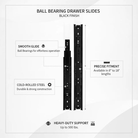 Heavy Duty Ball Bearing Drawer Slides With Cold Rolled Steel Bottom Mount Hardware Black Finish 1 Pair Ultra Smooth Movement