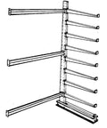 Heavy Duty Add On Cantilever Rack Built Like A Tank For Industrial Warehouses Holds Bar Stock Tubes And Sheet Metal Featuring Straight Pin Lock Arms compatible with forklifts.