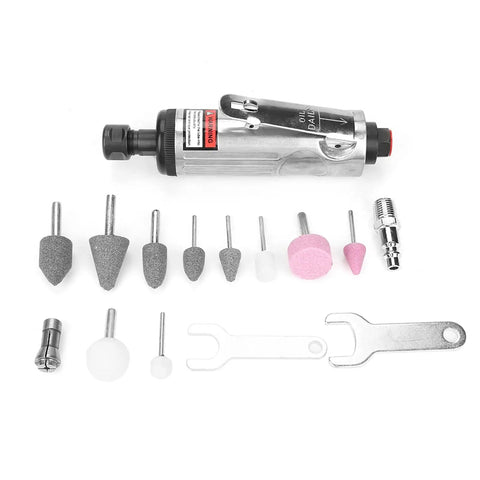 Top Shelf Air Die Grinder Kit, Slick Pneumatic Polishing Tool With Ultra Quiet Low Spin, Compact Metal Sander Assembly with accessories.