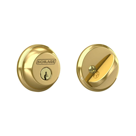 Keyed Single Cylinder Grade One Deadbolt In Bright Brass Finish With Adjustable Backset From Two And Three Eighths To Two And Three Quarters Inches Round