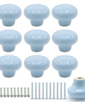 Top Shelf 10 Pack Ceramic Cabinet Knobs And Drawer Pulls In Sweet Sky Blue featuring 32mm round design and mounting hardware.