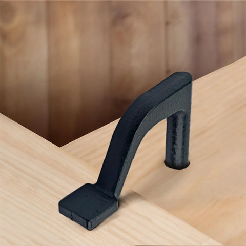 Rock Solid Workbench Clamp Set For Woodworking Holds Your Boards Tight Includes Two 8 Inch Hold Fast close-up of black clamp on wood surface