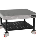 Heavy Duty Mobile Welding Fixture Table, Rock Solid Laser Cut Steel Surface, built in storage shelf, 60x60x36 inch.