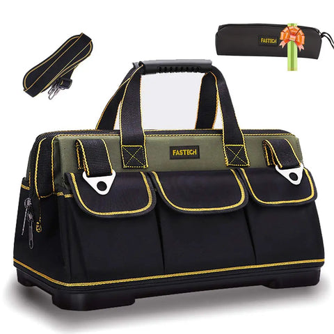 15 Inch Wide Mouth Tool Bag With Waterproof Molded Base featuring durable Oxford fabric and adjustable shoulder strap
