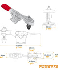 Technical illustration of a toggle clamp with dimensions, part of 36 Inch Double Cut Profile Universal T Track Two Piece With Toggle Clamp Mounting Plate And Four Horizontal Toggle Clamps For Woodworking Jigs And Fixtures Heavy Duty Drill Press Tables Router Tables And Workbenches.