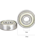 10 Pack 626ZZ Double Metal Seal Bearings 6x19x6mm showing dimensions and metal seals