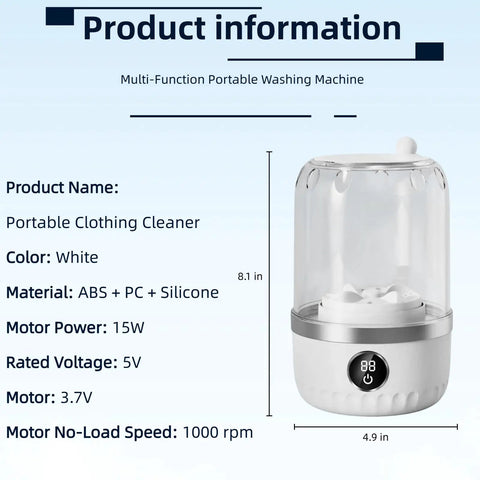 Slick Portable Mini Washing Machine With Digital Touch Controls And Usb Rechargeable Design Perfect For Underwear Socks And Delicates In Dorms Or Rvs Is A Straight Up Game Changer, white ABS and PC portable washing machine details.